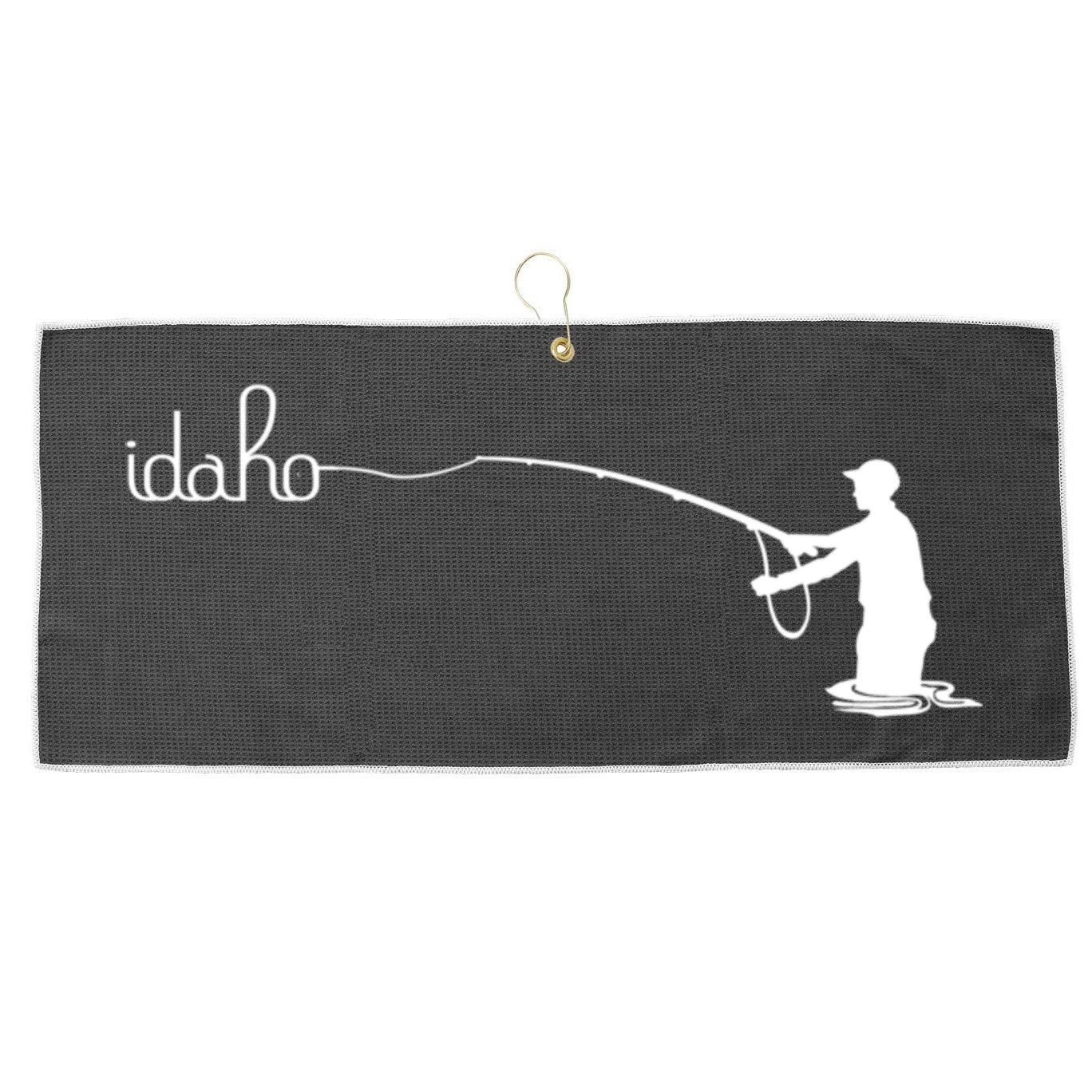 Fly Fish Idaho With White Text Trout Fishing Large Microfiber Waffle Golf Towel