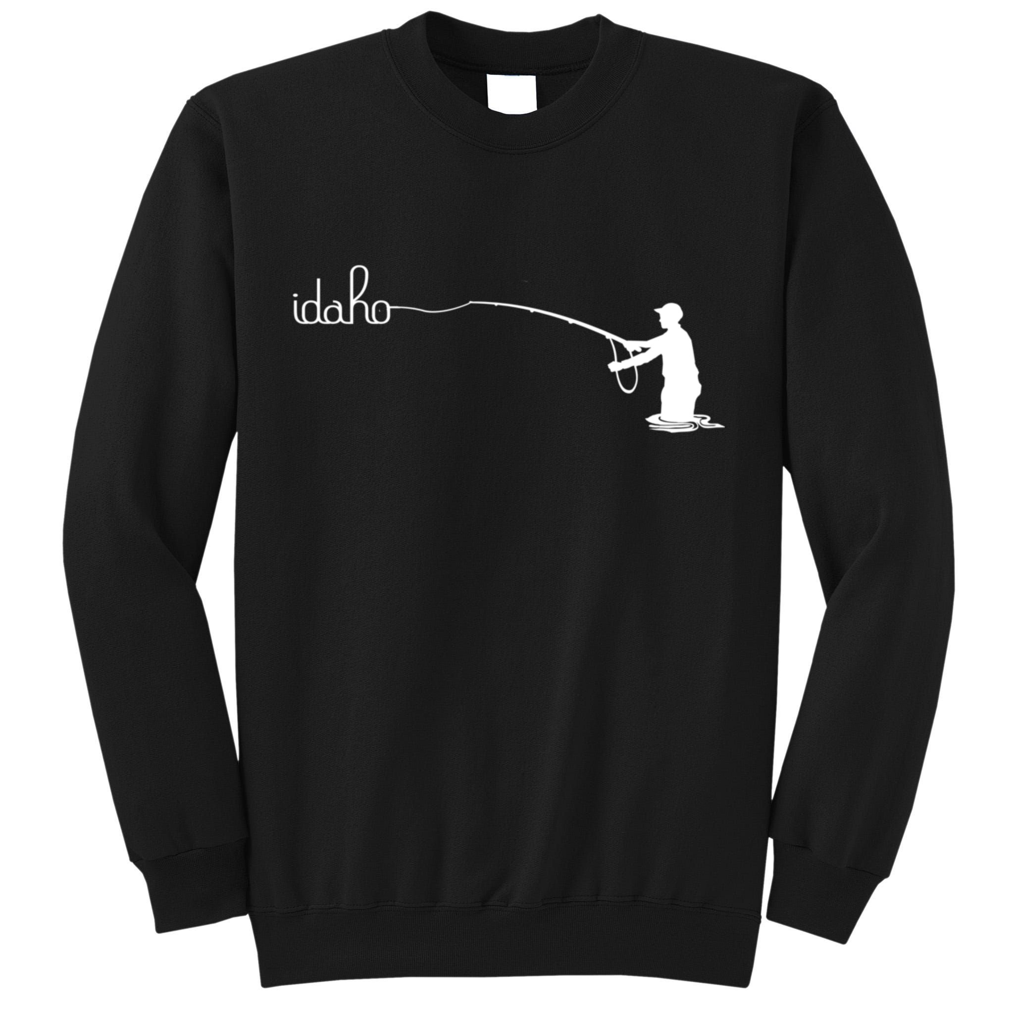 Fly Fish Idaho With White Text Trout Fishing Tall Sweatshirt