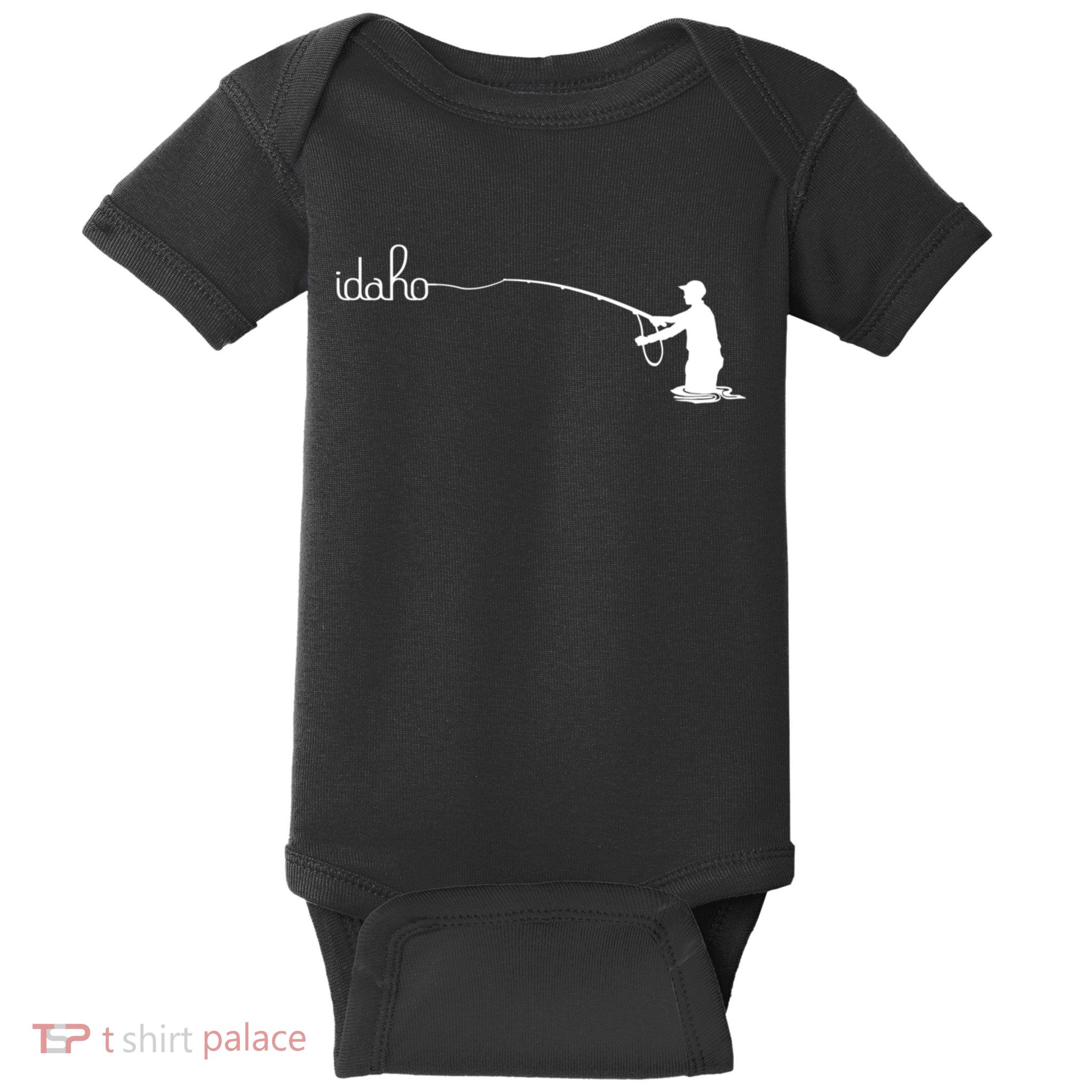 Fly Fish Idaho With White Text Trout Fishing Baby Bodysuit