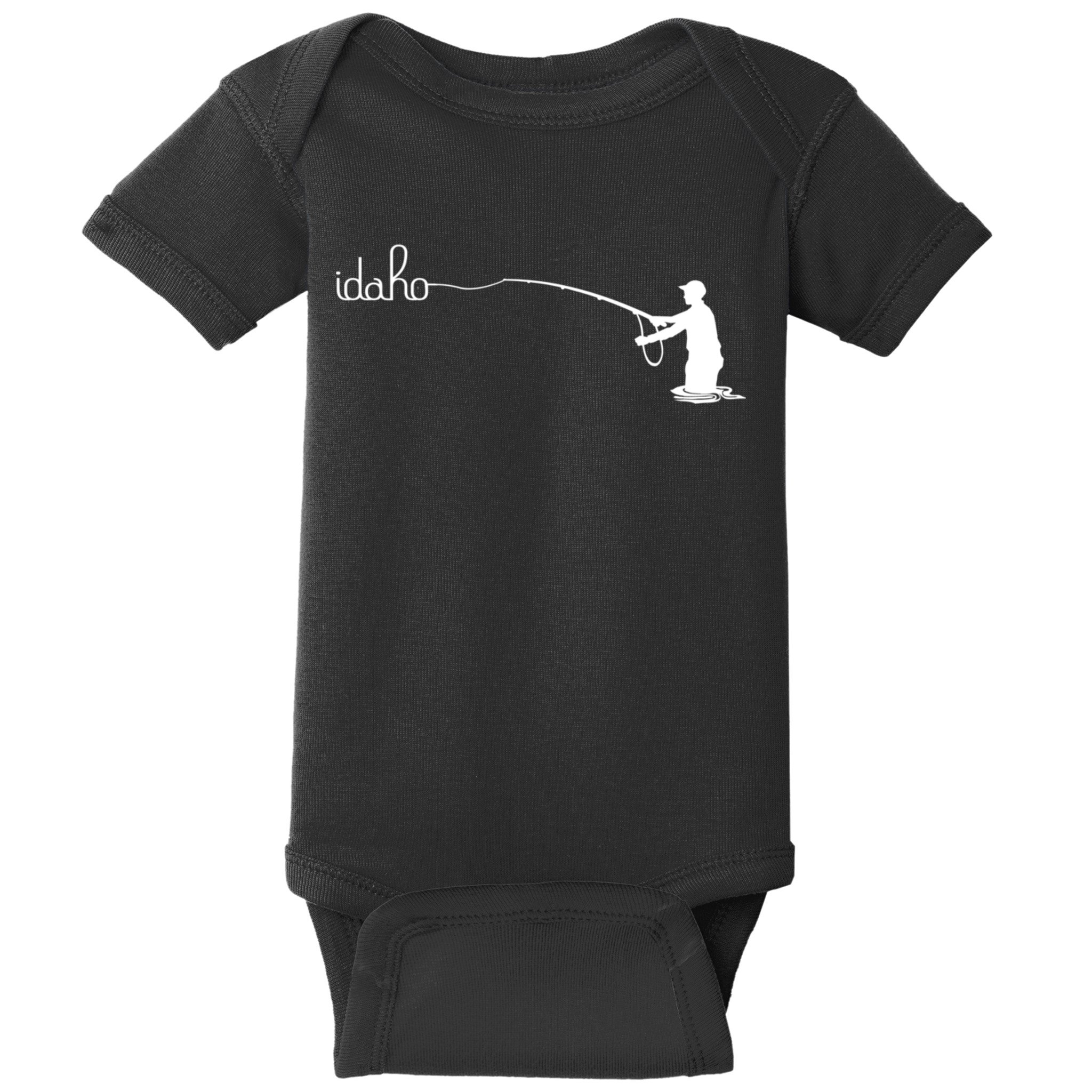Fly Fish Idaho With White Text Trout Fishing Baby Bodysuit