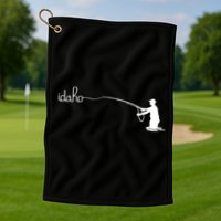 Fly Fish Idaho With White Text Trout Fishing Golf Towel