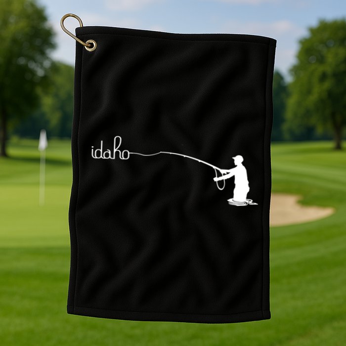 Fly Fish Idaho With White Text Trout Fishing Golf Towel