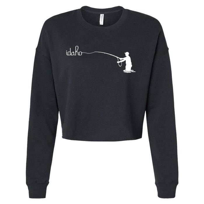 Fly Fish Idaho With White Text Trout Fishing Cropped Pullover Crew