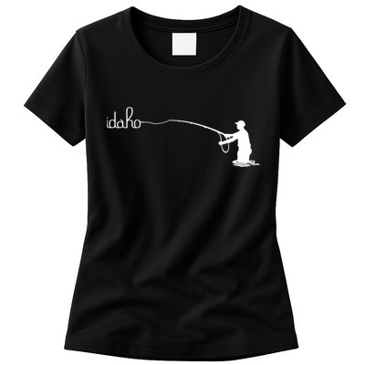 Fly Fish Idaho With White Text Trout Fishing Womens T-Shirt