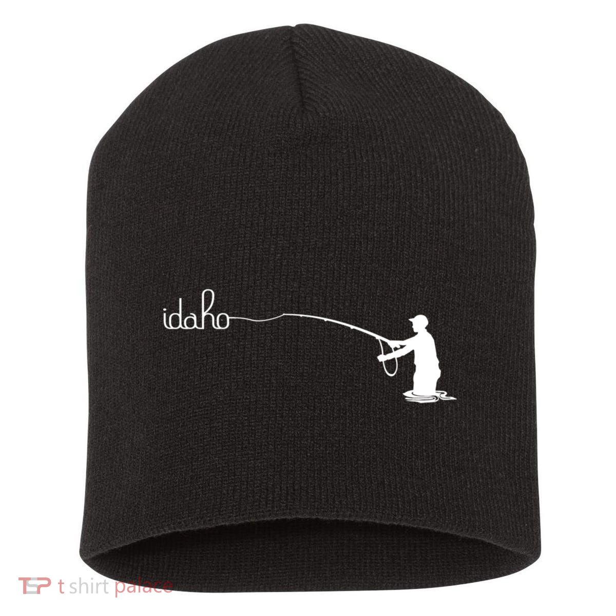 Fly Fish Idaho With White Text Trout Fishing Short Acrylic Beanie