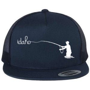 Fly Fish Idaho With White Text Trout Fishing Flat Bill Trucker Hat