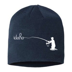 Fly Fish Idaho With White Text Trout Fishing Sustainable Beanie