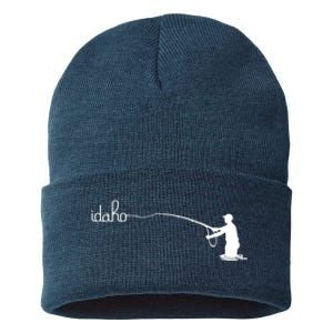 Fly Fish Idaho With White Text Trout Fishing Sustainable Knit Beanie