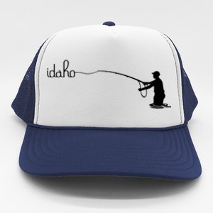 Fly Fish Idaho With White Text Trout Fishing Trucker Hat