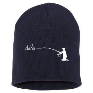 Fly Fish Idaho With White Text Trout Fishing Short Acrylic Beanie