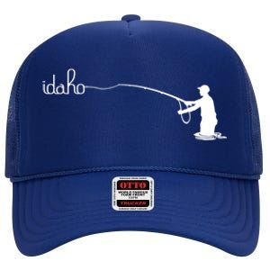 Fly Fish Idaho With White Text Trout Fishing High Crown Mesh Back Trucker Hat