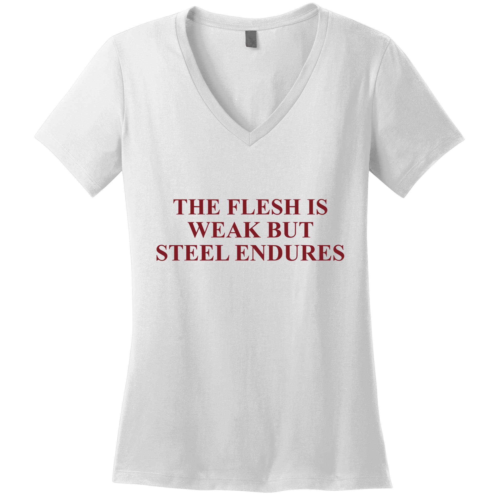 Fantasyinitiative Fantasy Initiative By Fire And Steel The Flesh Is Weak But Ste Women's V-Neck T-Shirt