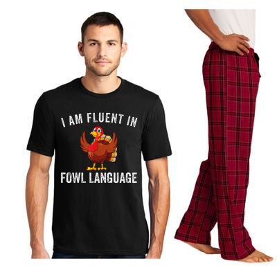 Funny Fluent In Fowl Language Turkey Lover Thanksgiving Pajama Set