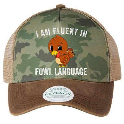 Funny Fluent In Fowl Language Turkey Lover Thanksgiving Legacy Tie Dye Trucker Hat