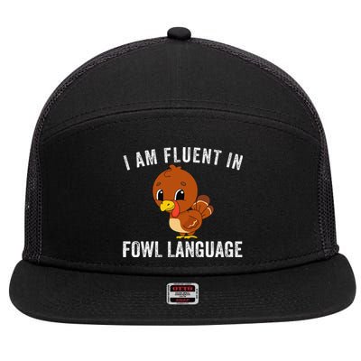 Funny Fluent In Fowl Language Turkey Lover Thanksgiving 7 Panel Mesh Trucker Snapback Hat