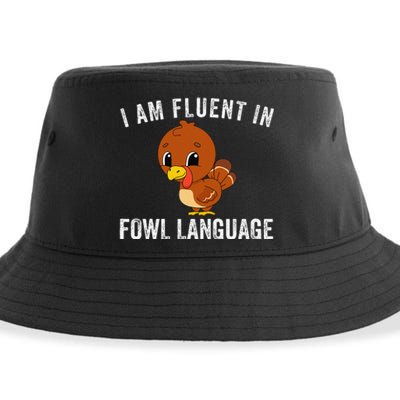 Funny Fluent In Fowl Language Turkey Lover Thanksgiving Sustainable Bucket Hat