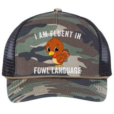 Funny Fluent In Fowl Language Turkey Lover Thanksgiving Retro Rope Trucker Hat Cap