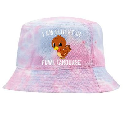 Funny Fluent In Fowl Language Turkey Lover Thanksgiving Tie-Dyed Bucket Hat