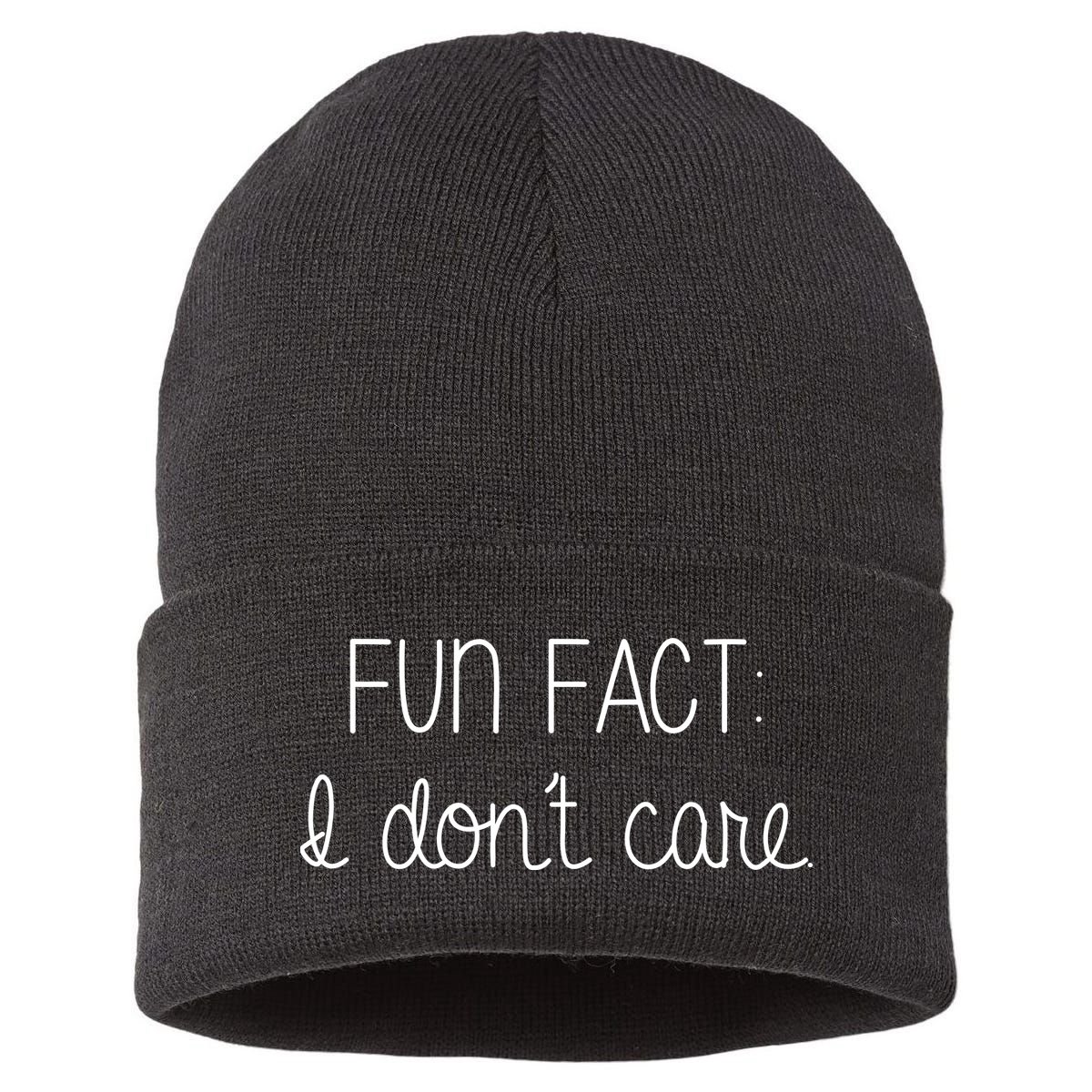 Fun Fact I Don't Care Funny Sustainable Knit Beanie
