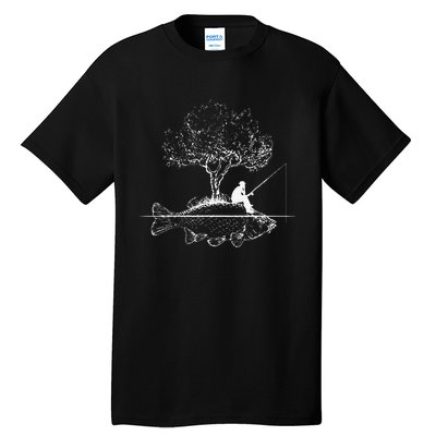 Fishing Fish Island Art Surreal Funny Carp Fisherman Gift Tall T-Shirt