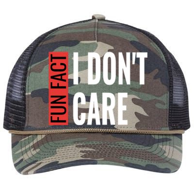 Fun Fact I Don't Care Sarcastic Saying Humorous Great Gift Retro Rope Trucker Hat Cap