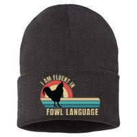 Funny Farmer, I Am Fluent In Fowl Language, Funny Chicken Sustainable Knit Beanie