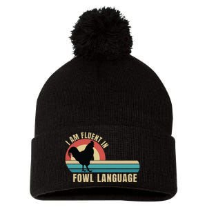 Funny Farmer, I Am Fluent In Fowl Language, Funny Chicken Pom Pom 12in Knit Beanie