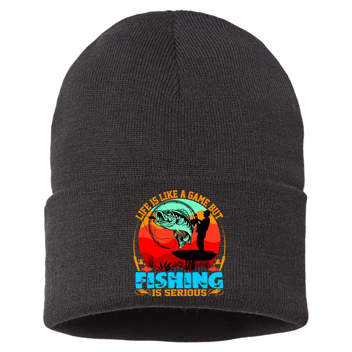 Funny Fishing Is Serious Sustainable Knit Beanie