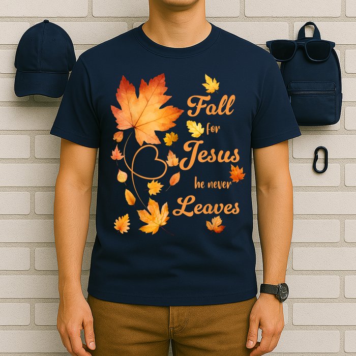 Fall For Jesus He Never Leave Beautiful Fall Leaves T-Shirt