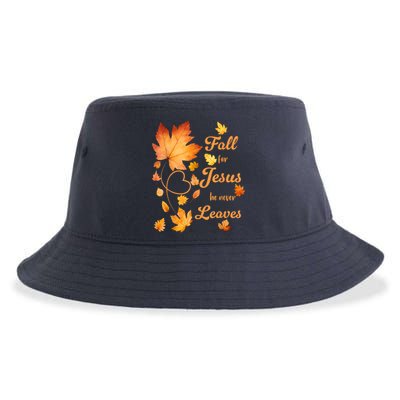 Fall For Jesus He Never Leave Beautiful Fall Leaves Sustainable Bucket Hat