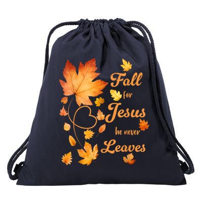 Fall For Jesus He Never Leave Beautiful Fall Leaves Drawstring Bag