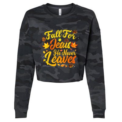 Fall For Jesus He Never Leaves Funny Fall Autumn Christian Cropped Pullover Crew