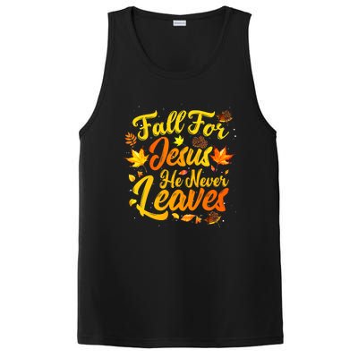 Fall For Jesus He Never Leaves Funny Fall Autumn Christian PosiCharge Competitor Tank