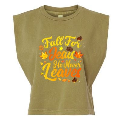 Fall For Jesus He Never Leaves Funny Fall Autumn Christian Garment-Dyed Women's Muscle Tee