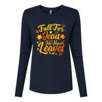 Fall For Jesus He Never Leaves Funny Fall Autumn Christian Womens Cotton Relaxed Long Sleeve T-Shirt