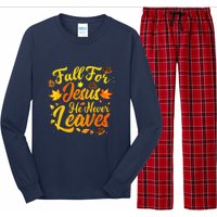 Fall For Jesus He Never Leaves Funny Fall Autumn Christian Long Sleeve Pajama Set