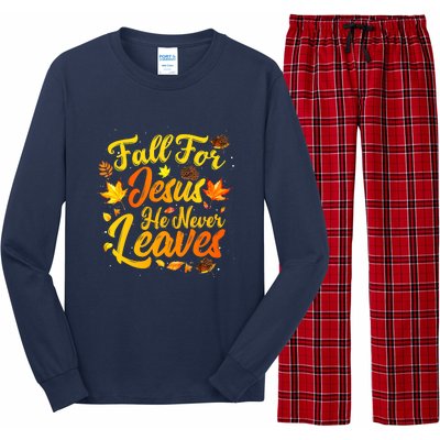 Fall For Jesus He Never Leaves Funny Fall Autumn Christian Long Sleeve Pajama Set