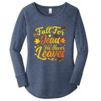 Fall For Jesus He Never Leaves Funny Fall Autumn Christian Women's Perfect Tri Tunic Long Sleeve Shirt