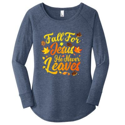 Fall For Jesus He Never Leaves Funny Fall Autumn Christian Women's Perfect Tri Tunic Long Sleeve Shirt