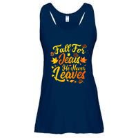 Fall For Jesus He Never Leaves Funny Fall Autumn Christian Ladies Essential Flowy Tank