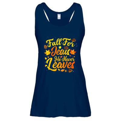 Fall For Jesus He Never Leaves Funny Fall Autumn Christian Ladies Essential Flowy Tank