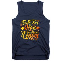 Fall For Jesus He Never Leaves Funny Fall Autumn Christian Tank Top