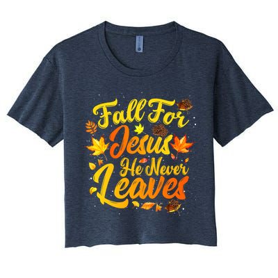 Fall For Jesus He Never Leaves Funny Fall Autumn Christian Crop Top