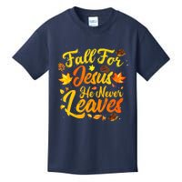 Fall For Jesus He Never Leaves Funny Fall Autumn Christian Kids T-Shirt