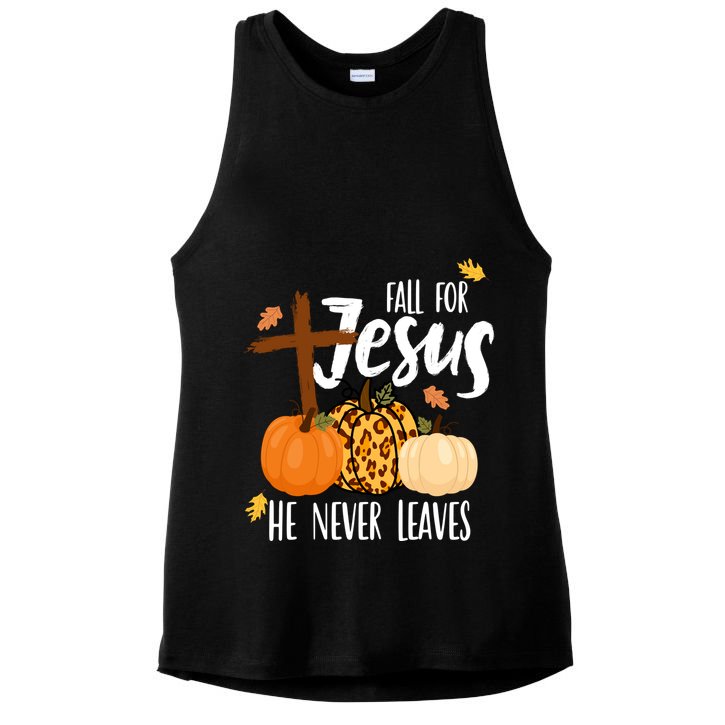 Fall For Jesus He Never Leaves Cross Pumpkin Ladies PosiCharge Tri-Blend Wicking Tank