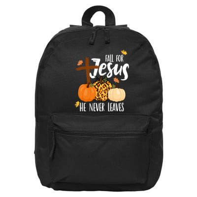 Fall For Jesus He Never Leaves Cross Pumpkin 16 in Basic Backpack