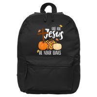 Fall For Jesus He Never Leaves Cross Pumpkin 16 in Basic Backpack