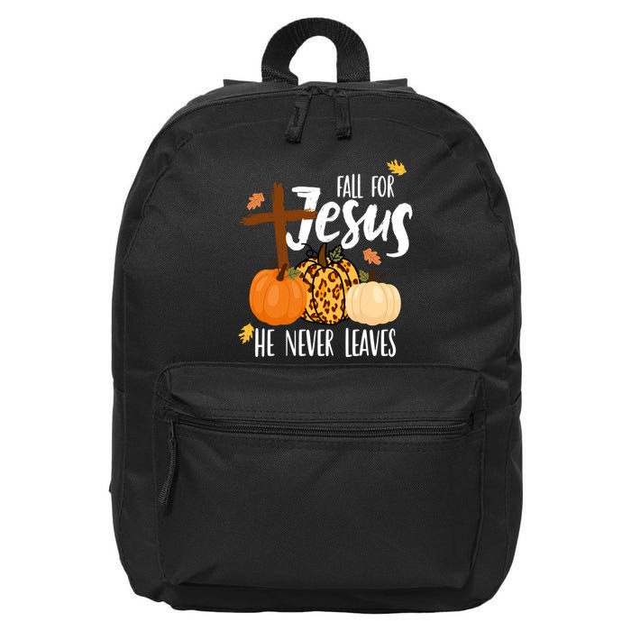 Fall For Jesus He Never Leaves Cross Pumpkin 16 in Basic Backpack
