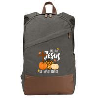 Fall For Jesus He Never Leaves Cross Pumpkin Cotton Canvas Backpack