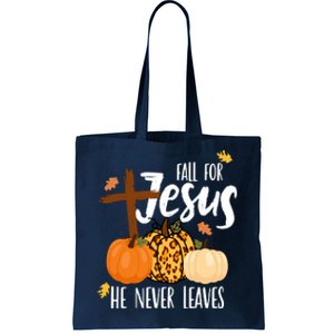 Fall For Jesus He Never Leaves Cross Pumpkin Tote Bag